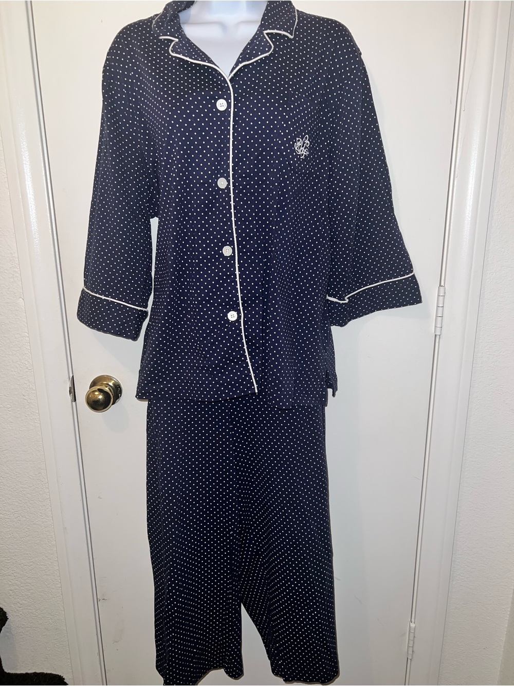 Lauren Ralph Lauren Navy Blue Polka Dot PJ Set